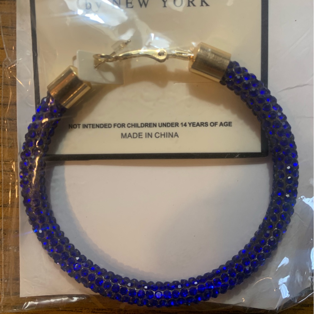 Women’s Pierced Big Hoop Sparkling Blue Earrings by Vera By New York Blue